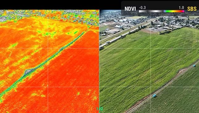 Multispectral image of alfalfa field » AG Drones Canada Multispectral RGB split heat map image of alfalfa field